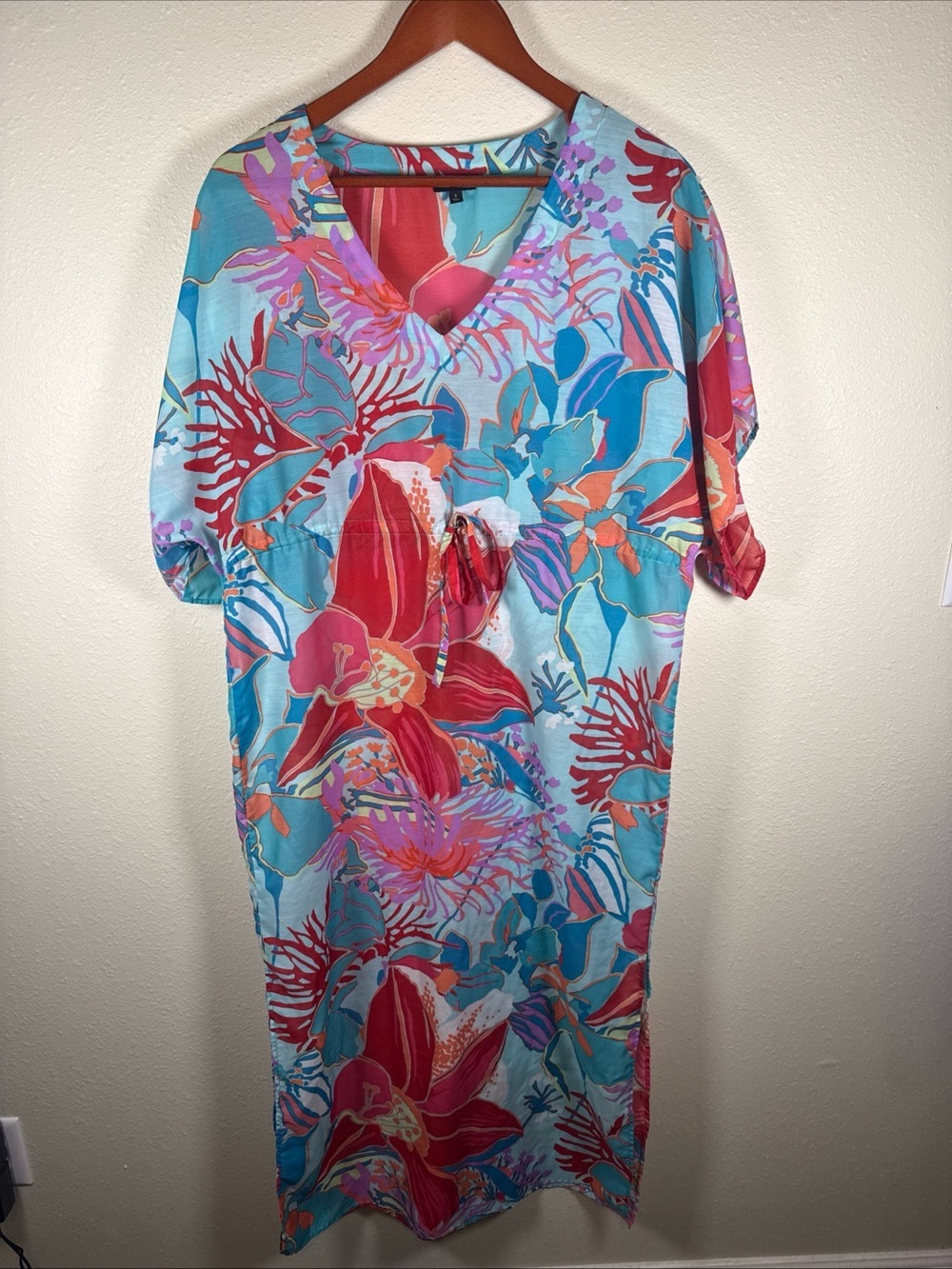 Talbots Small Tropical Floral Caftan Swim Beach Cover Lightweight Oversized Long